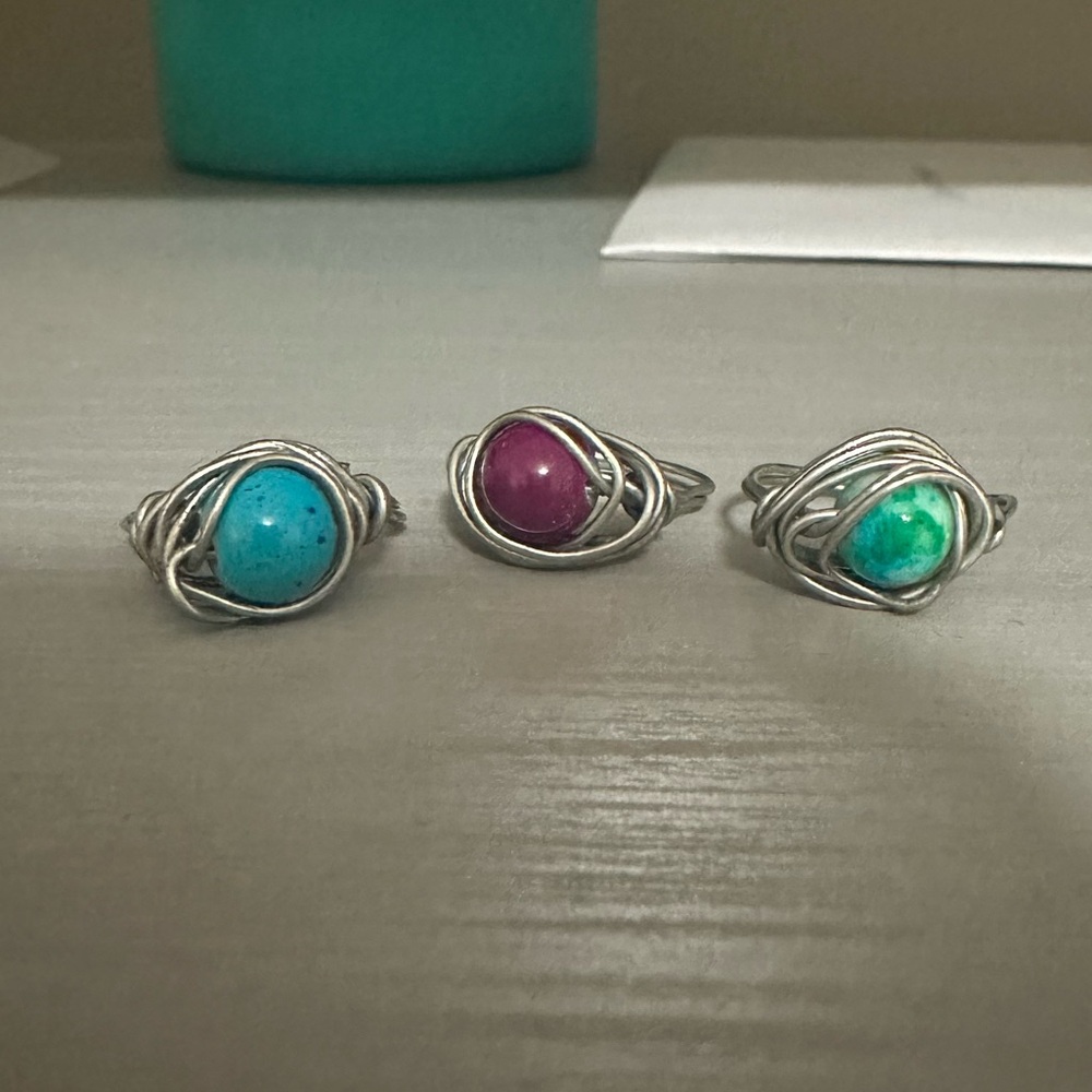Set of 3 Silver Wire Wrapped Rings